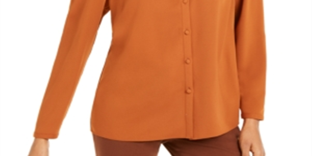 Blusa feminina Alfani com decote em V, marrom, tamanho médio