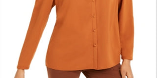 Blusa feminina Alfani com decote em V, marrom, tamanho médio