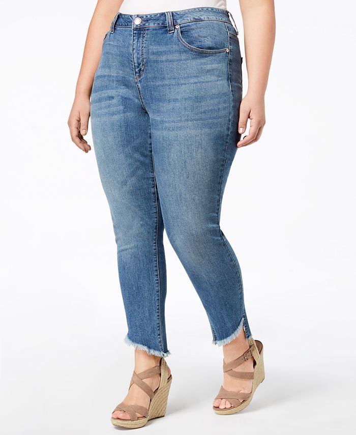 Calça jeans feminina Seven7 Trendy com bainha inclinada, azul, tamanho 20W