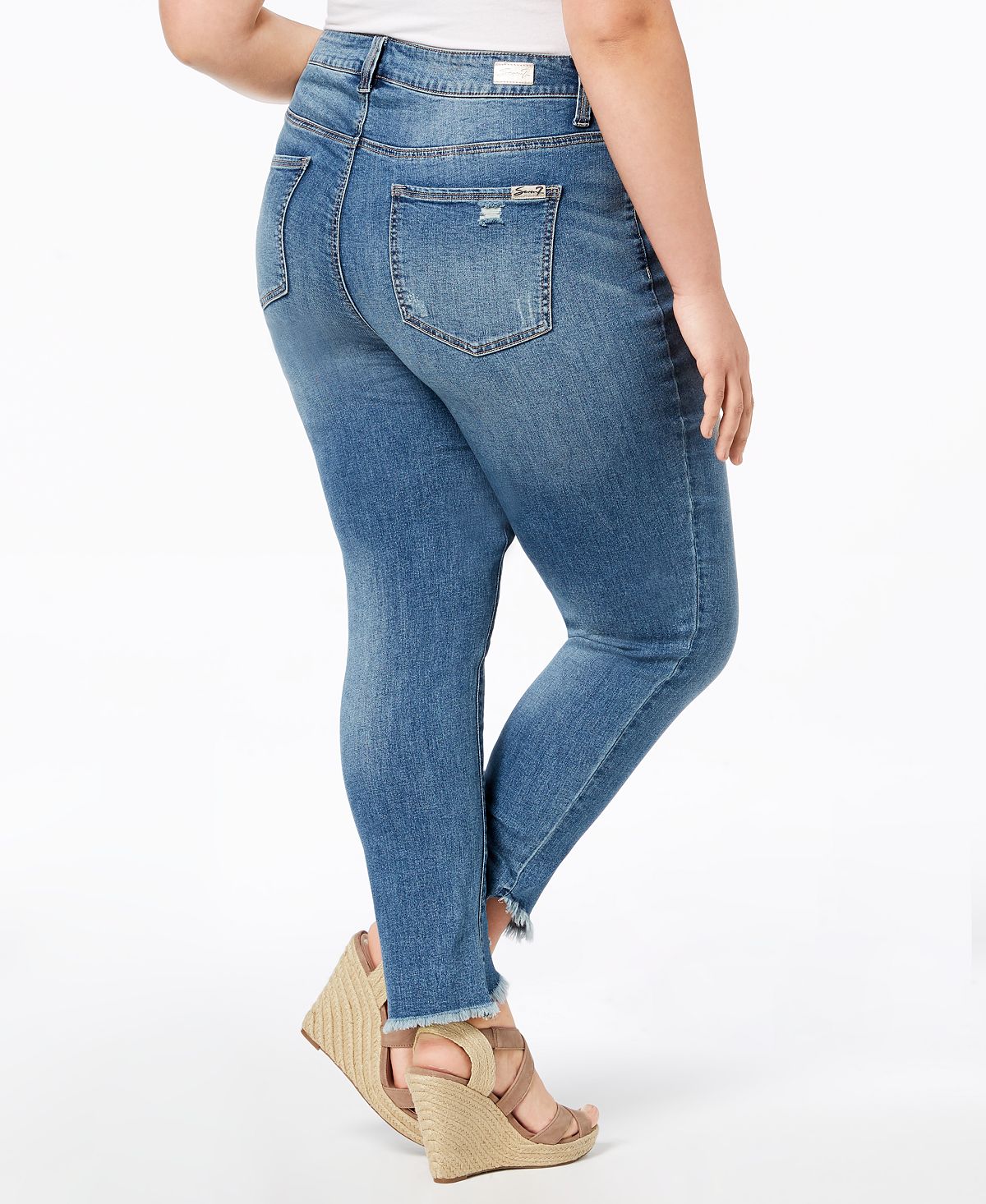 Calça jeans feminina Seven7 Trendy com bainha inclinada, azul, tamanho 20W