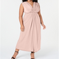 Vestido formal feminino Love Squared, sem mangas, decote em V, maxi fit, estilo flare, rosa, tamanho 1X