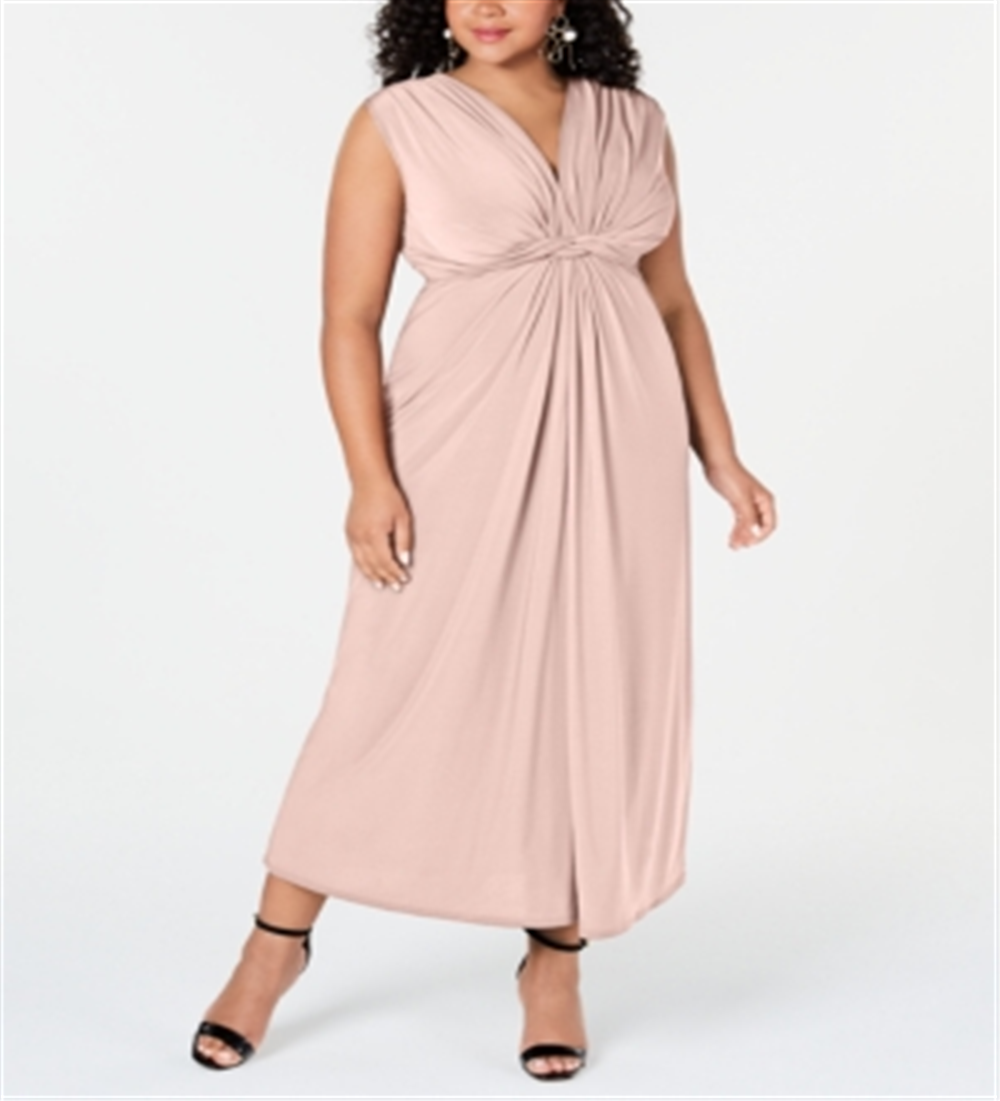 Vestido formal feminino Love Squared, sem mangas, decote em V, maxi fit, estilo flare, rosa, tamanho 1X