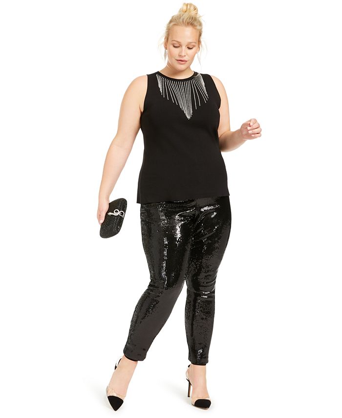 Calça feminina plus size com lantejoulas da INC International Concepts, preta, tamanho 4X