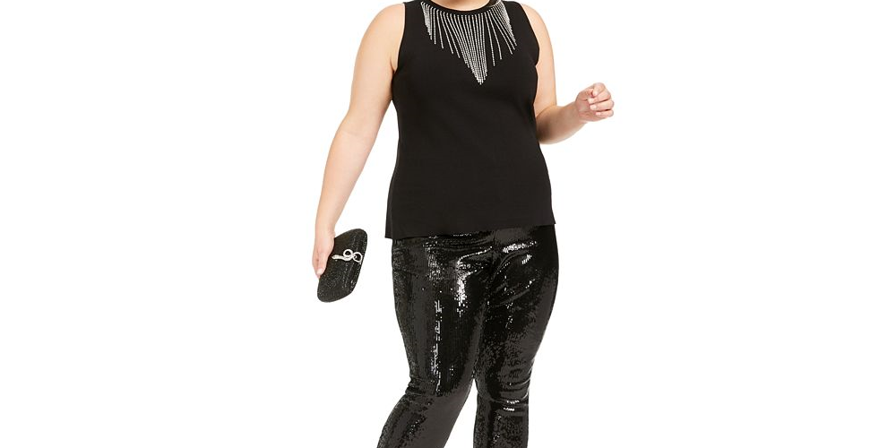 Calça feminina plus size com lantejoulas da INC International Concepts, preta, tamanho 4X