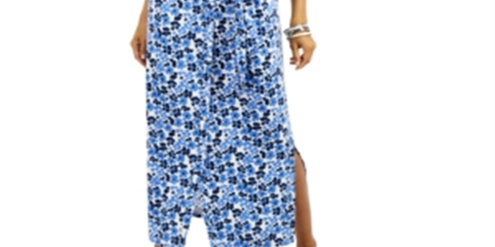 Vestido longo azul com amarração na cintura Charter Club, tamanho XS