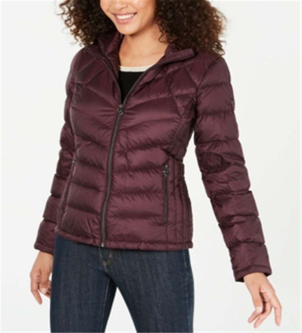 Casaco acolchoado com capuz e plumas Michael Kors feminino, roxo, tamanho P