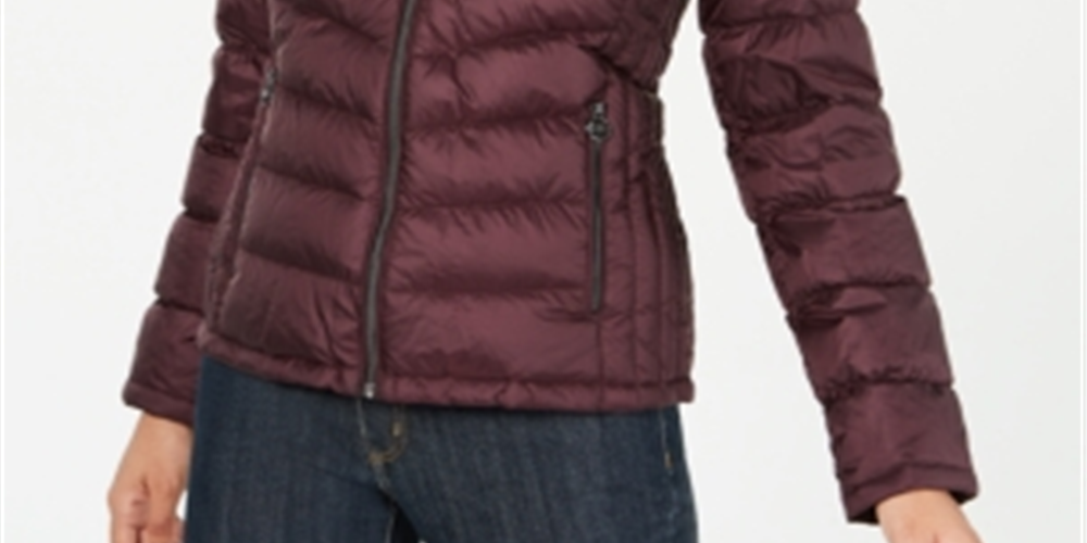 Casaco acolchoado com capuz e plumas Michael Kors feminino, roxo, tamanho P
