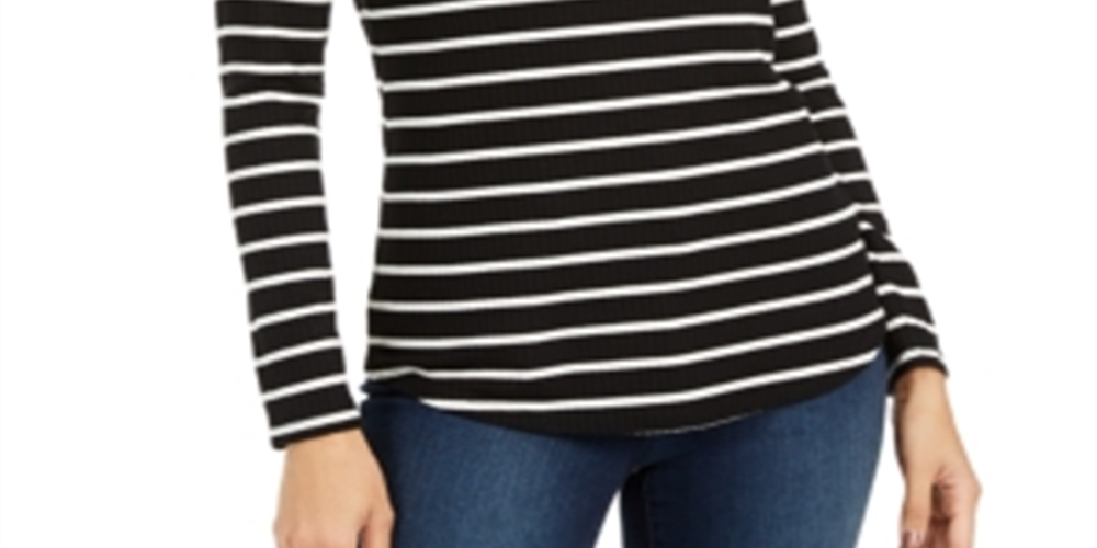 Top listrado feminino Charter Club, preto, tamanho pequeno P