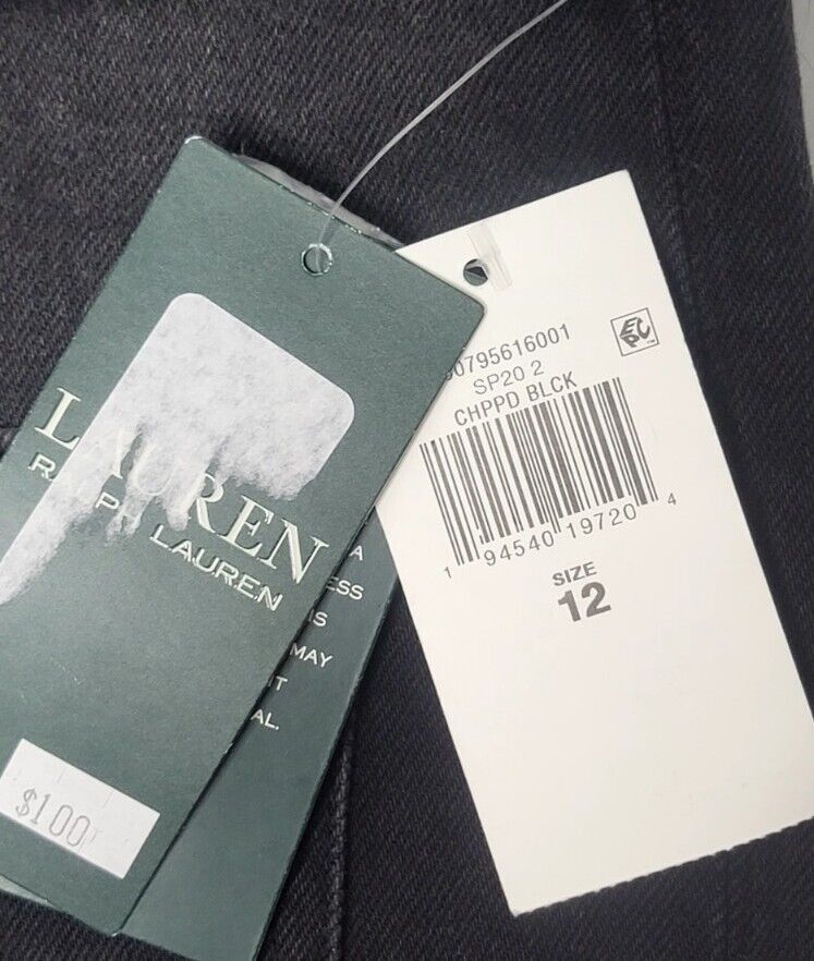 Calça jeans feminina Ralph Lauren com bolsos frontais e botões, preta, tamanho 12