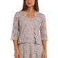 Vestido de noite feminino R &amp; M Richards com glitter, manga 3/4, decote em joia, midi, tamanho 14, marrom