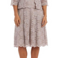 Vestido de noite feminino R &amp; M Richards com glitter, manga 3/4, decote em joia, midi, tamanho 14, marrom