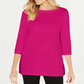 Karen Scott Blusa de malha feminina de algodão com decote canoa e manga 3/4, roxa, tamanho GG