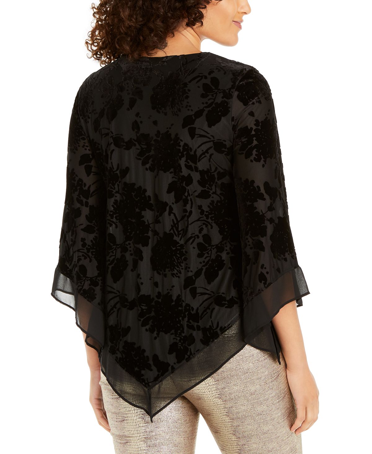 Blusa assimétrica Alfani feminina de veludo com manga sino e capuz, preta, tamanho XX-G