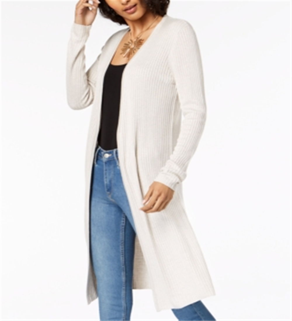 Cardigan Duster Feminino com Frente Aberta e Canelado da INC International Concepts, Cinza, Tamanho Pequeno GG