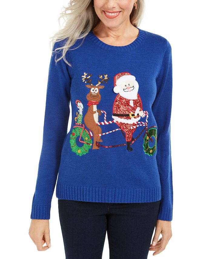 Karen Scott Suéter Feminino Holiday Bicycle Azul Tamanho 2XL