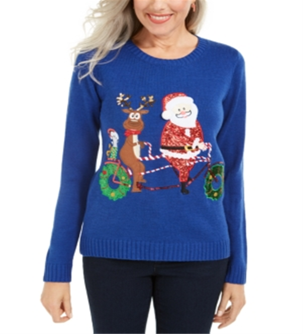 Karen Scott Suéter Feminino Holiday Bicycle Azul Tamanho 2XL