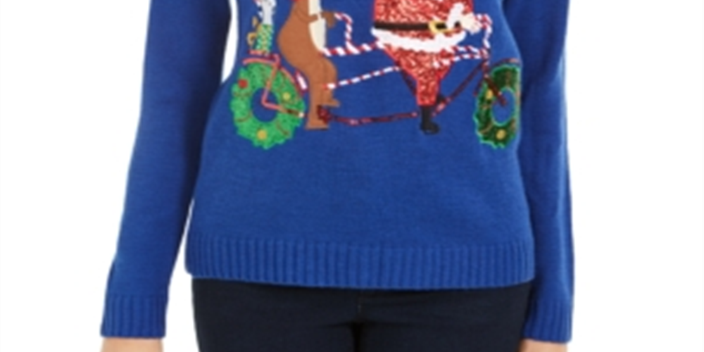 Karen Scott Suéter Feminino Holiday Bicycle Azul Tamanho 2XL