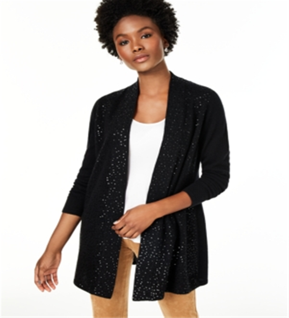 Suéter feminino Charter Club com acabamento em lantejoulas e caxemira, preto, tamanho pequeno P