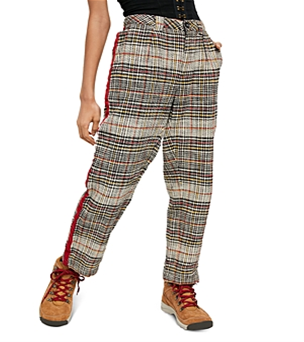 Calça reta xadrez Good Vibes feminina Free People, marrom, tamanho 0