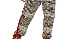 Calça reta xadrez Good Vibes feminina Free People, marrom, tamanho 0