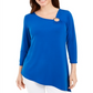 Túnica feminina assimétrica com anel JM Collection, azul, tamanho X-S