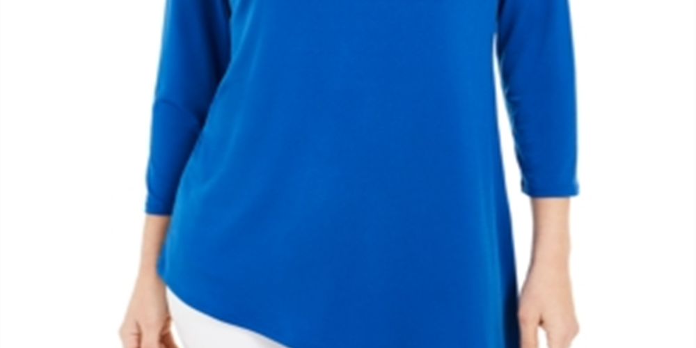 Túnica feminina assimétrica com anel JM Collection, azul, tamanho X-S