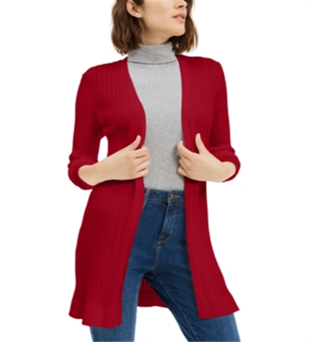 Cardigan feminino canelado aberto Maison Jules, vermelho, tamanho X-G