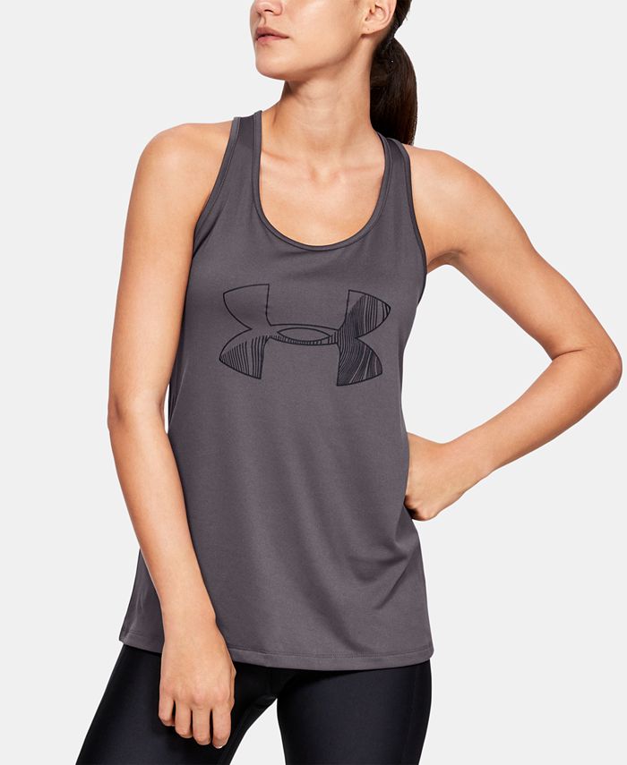 Camiseta regata feminina Under Armour Tech Graphic cinza, tamanho médio