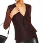 Blusa estampada com sobrepeliz e babados INC International Concepts para mulheres, preta, tamanho pequeno
