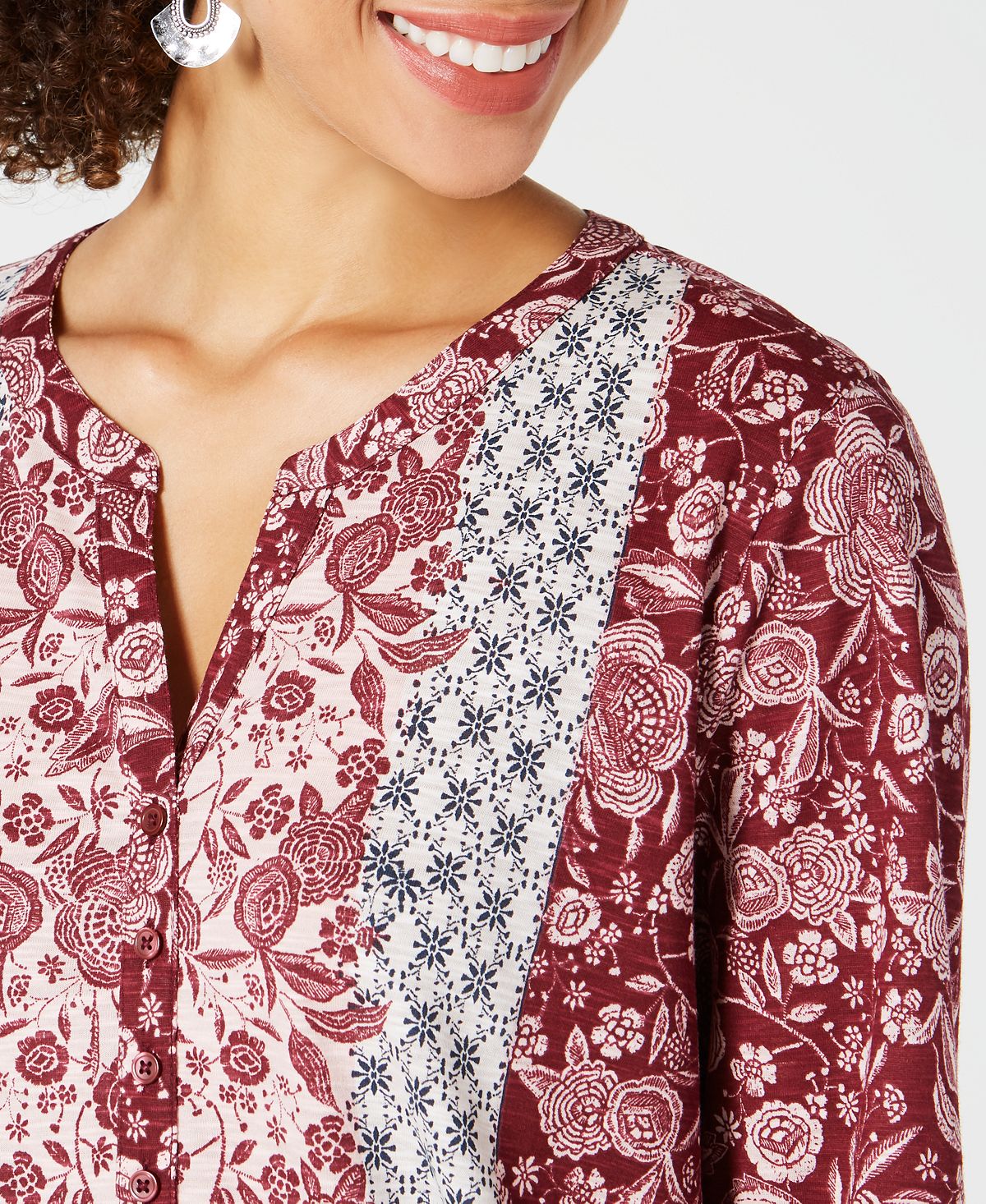 Camisa Petite com Estampa Mista Style &amp; Co Vermelha Tamanho PL