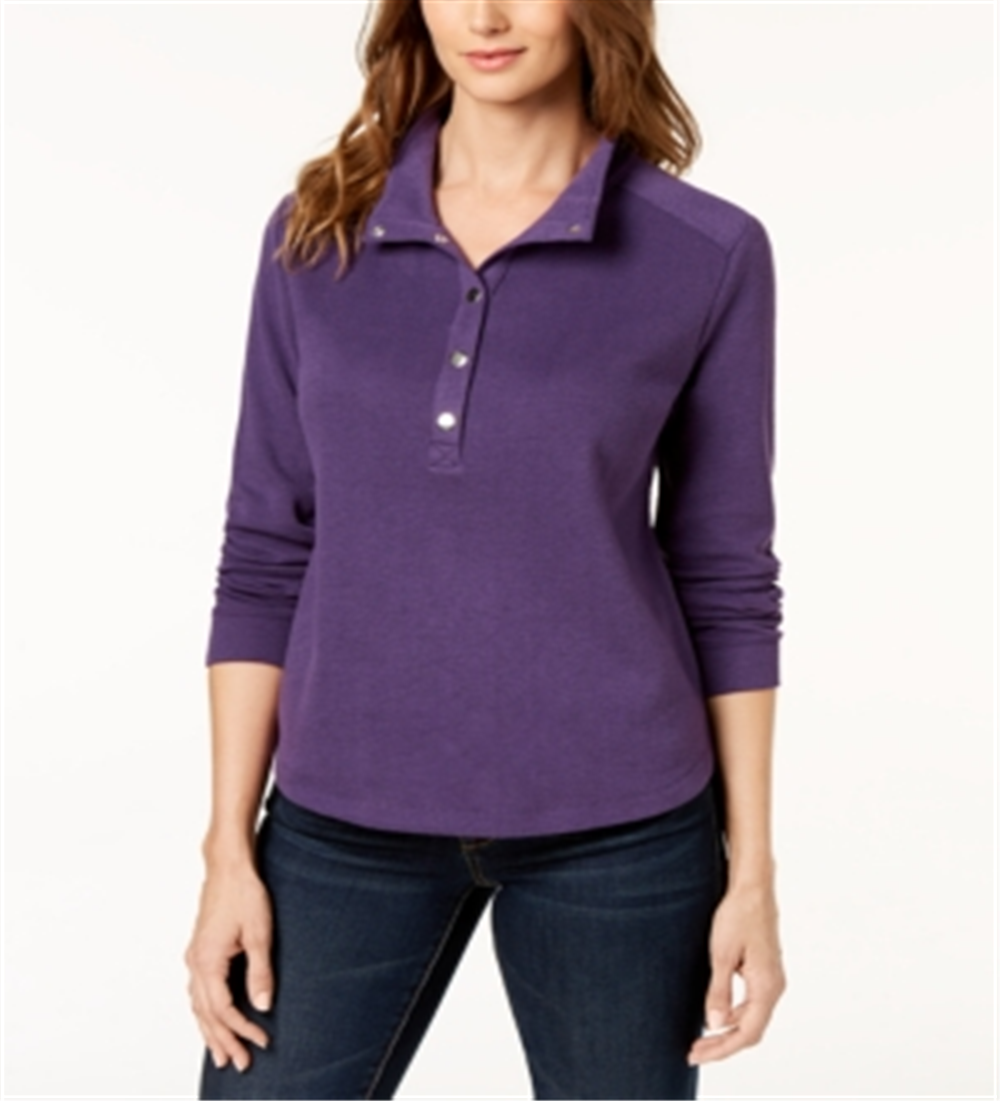 Karen Scott Blusa Feminina Gola Alta com Botões Frontais Roxa Tamanho Pequeno GG