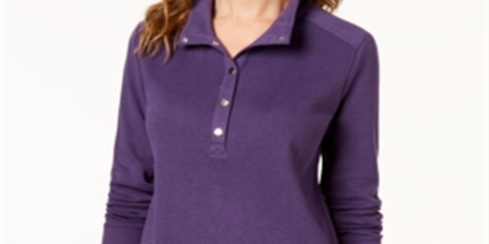 Karen Scott Blusa Feminina Gola Alta com Botões Frontais Roxa Tamanho Pequeno GG