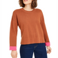 Suéter feminino Bar III com gola redonda e punho contrastante, laranja, tamanho XX-G