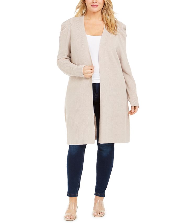 Cardigan feminino com manga bufante INC International Concepts, marrom, tamanho 2XL