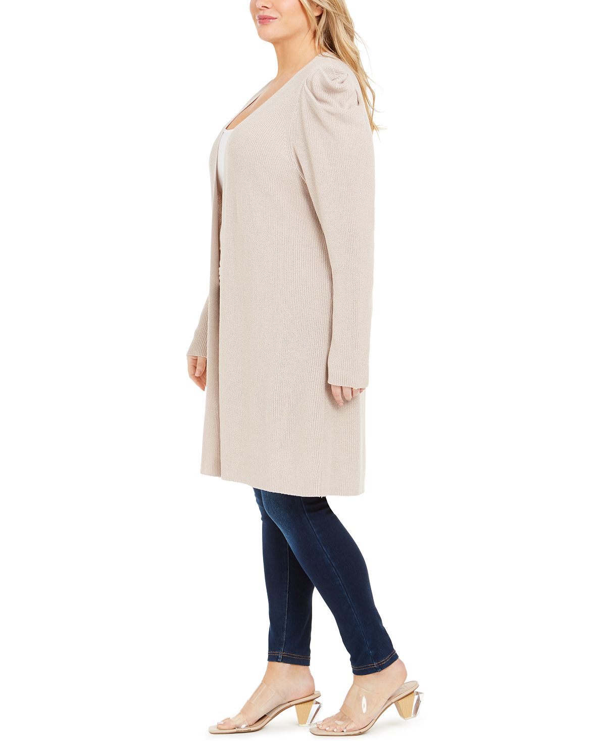 Cardigan feminino com manga bufante INC International Concepts, marrom, tamanho 2XL