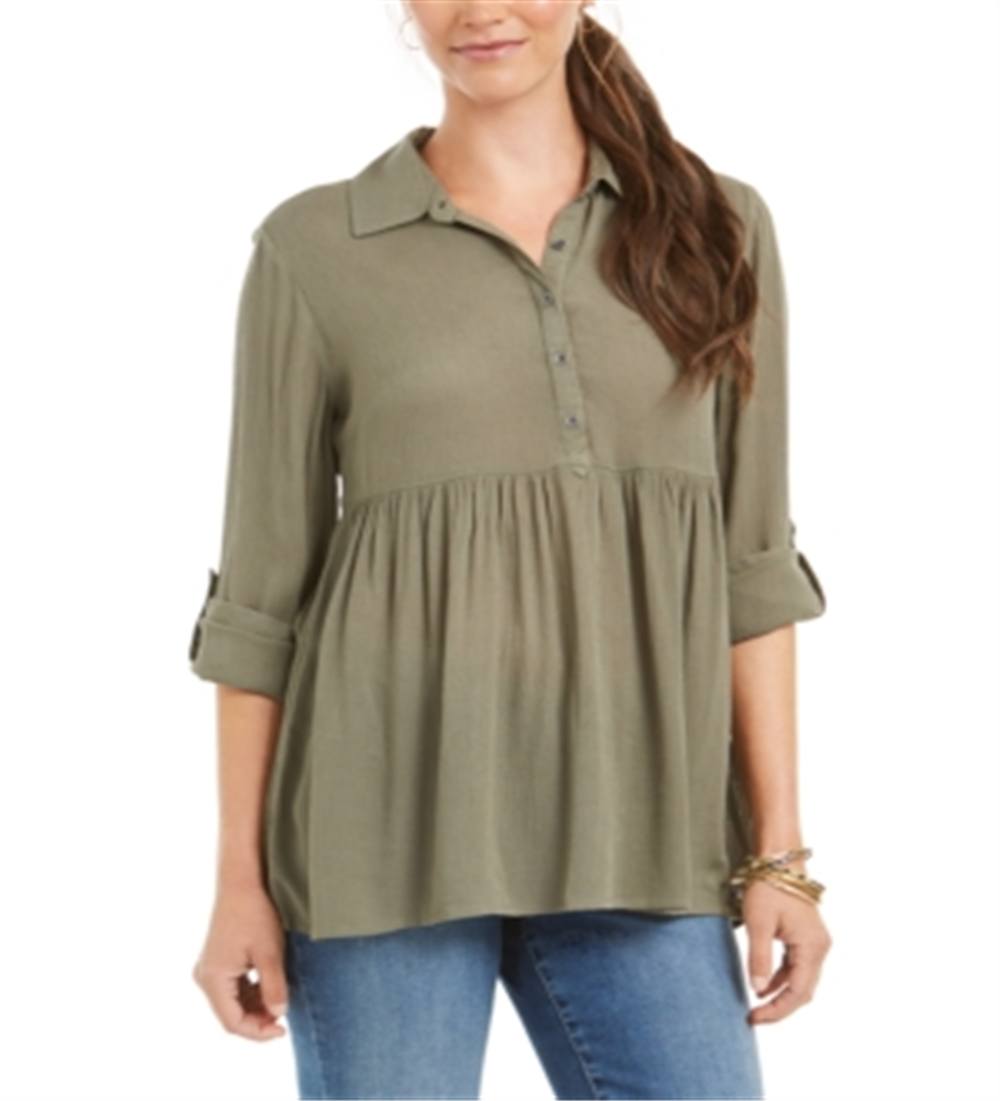 Camisa oversized feminina Style &amp; Co com mangas dobradas, verde, tamanho P