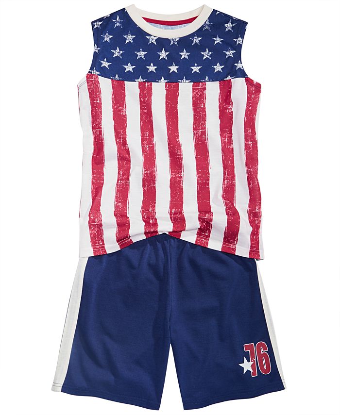Conjunto de pijama com bandeira Max &amp; Olivia para meninos pequenos e grandes, 2 peças - Azul-marinho, tamanho GG