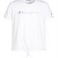 Camiseta infantil feminina Champion com estampa de logo e amarração frontal, branca, tamanho 2T