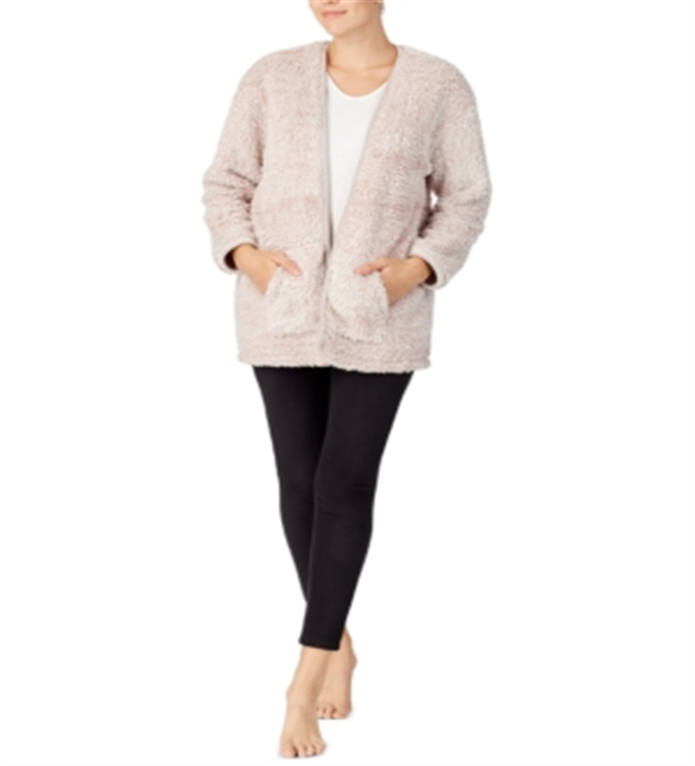 Cuddl Duds Cardigan Feminino de Pele Sintética com Frente Aberta Rosa Tamanho P/M
