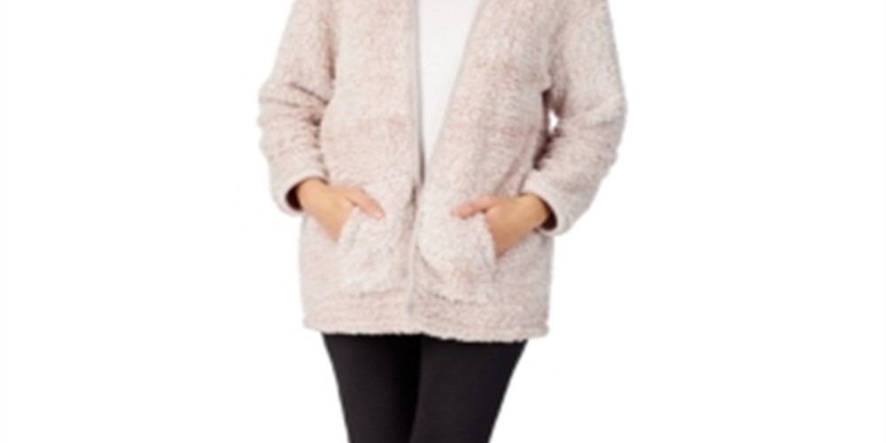 Cuddl Duds Cardigan Feminino de Pele Sintética com Frente Aberta Rosa Tamanho P/M