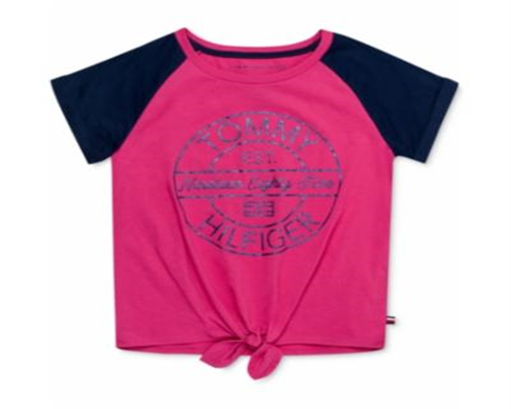 Camiseta Tommy Hilfiger Infantil para Menina com Estampa de Logotipo e Amarração Frontal Rosa Tamanho 3T
