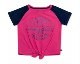 Camiseta Tommy Hilfiger Infantil para Menina com Estampa de Logotipo e Amarração Frontal Rosa Tamanho 3T