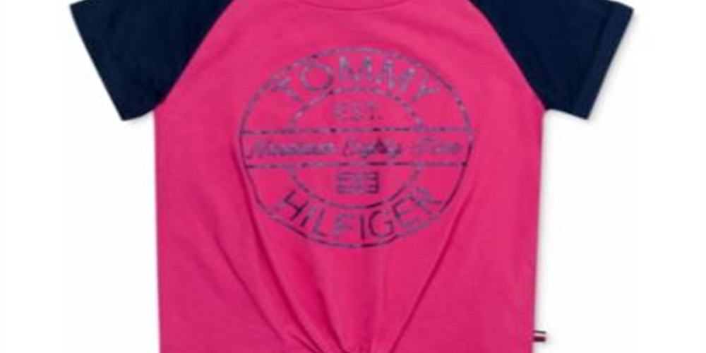 Camiseta Tommy Hilfiger Infantil para Menina com Estampa de Logotipo e Amarração Frontal Rosa Tamanho 3T