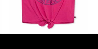 Camiseta Tommy Hilfiger Infantil para Menina com Estampa de Logotipo e Amarração Frontal Rosa Tamanho 3T