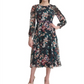 Vestido feminino Tommy Hilfiger de manga comprida com estampa floral em chiffon, preto, tamanho 8P