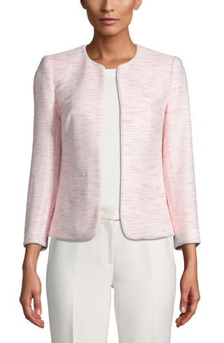 Blazer feminino Anne Klein de tweed com frente aberta e sem gola, rosa, tamanho 4