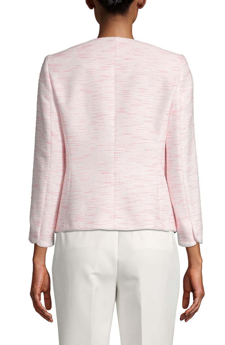Blazer feminino Anne Klein de tweed com frente aberta e sem gola, rosa, tamanho 4