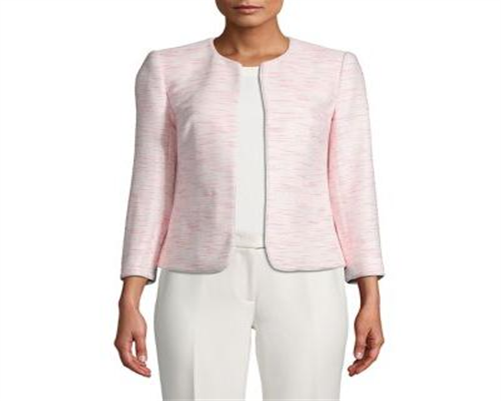 Blazer feminino Anne Klein de tweed com frente aberta e sem gola, rosa, tamanho 4