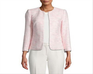 Blazer feminino Anne Klein de tweed com frente aberta e sem gola, rosa, tamanho 4