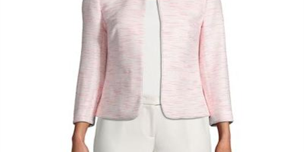 Blazer feminino Anne Klein de tweed com frente aberta e sem gola, rosa, tamanho 4
